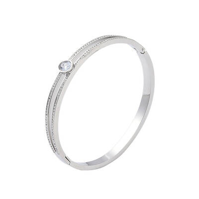 304 Stainless Steel Pave Crystal Rhinestone Hinged Bangles
