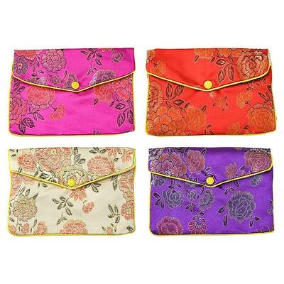 Rectangle Floral Embroidery Cloth Zipper Pouches