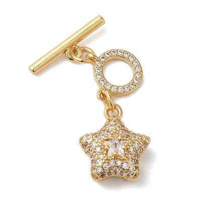 Brass Micro Pave Clear Cubic Zirconia Toggle Clasps
