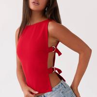 Women's Summer Tank Tops Solid Color Sleeveless Boat Neck Side BuckleFit Vest