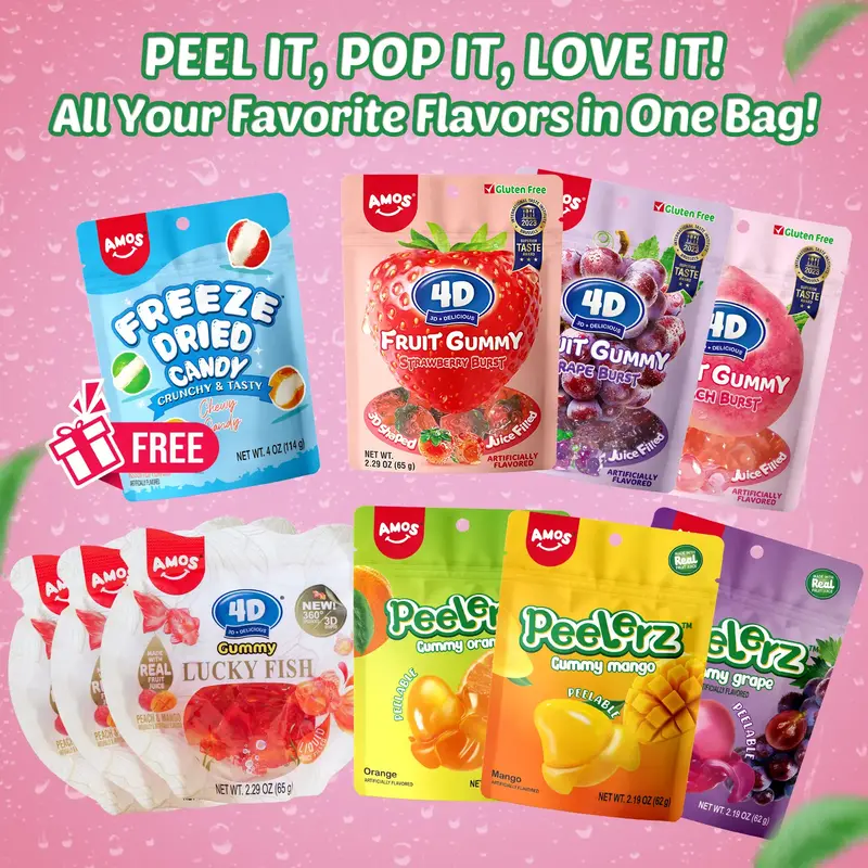 Amos Peelerz Candy Combo – 10 Hit Flavors in 1 Pack + FREE Bonus Snack | Peel, Pop & Love Every Bite! | Limited Edition Var...