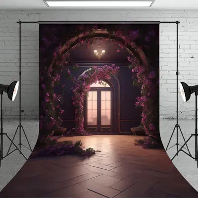 Indoor Room Arch Purple Floral Window Photo Backdrop - Aperturee