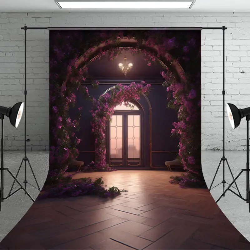 Indoor Room Arch Purple Floral Window Photo Backdrop - Aperturee