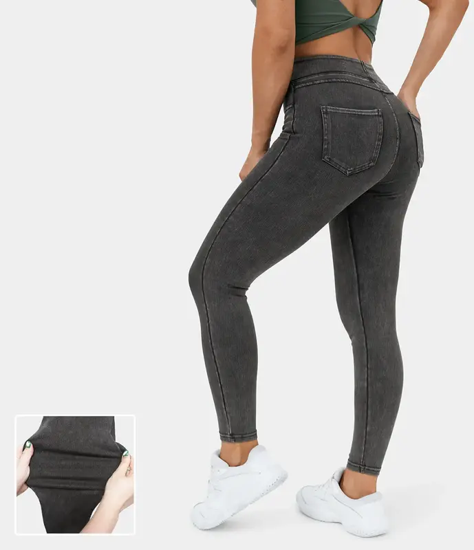 Halara Flex High Waisted Back Side Pocket Stretchy Knit Denim Casual Leggings #summer#summervibes#dealsforyoudays#NovaTopFind...