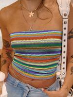 Women's Rainbow Striped Pattern Tube Top, Casual Strapless Top for Daily Wear, Ladies Clothes for Summer, Womenswear, Slim Cr...