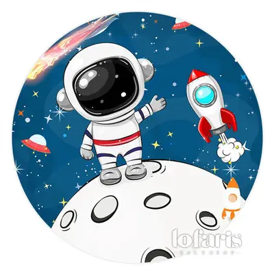 Aperturee Astronaut Star Comet Round Birthday Backdrop For Boy | Custom Round Birthday Backdrop | Circle Background For Party...