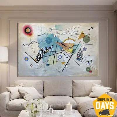 Original Colorful Shapes Abstract Expressionist Art Kandinsky Style Paintings On Canvas Geometric Figures Artwork for Room De...