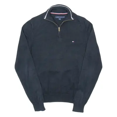 TOMMY HILFIGER Mens Jumper Black 1/4 Zip Tight Knit S