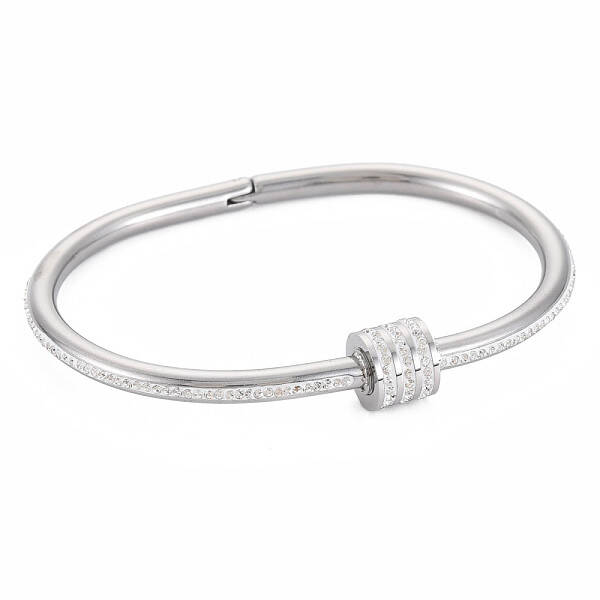 Stainless Steel Bangle with Crystal Rhinestone Column Screw Shackle for Women