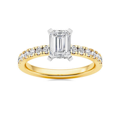 Troy Two Tone Emerald Cut Lab Grown Diamond Engagement Ring | 10K Yellow Gold 3 3/8 CT. TW.