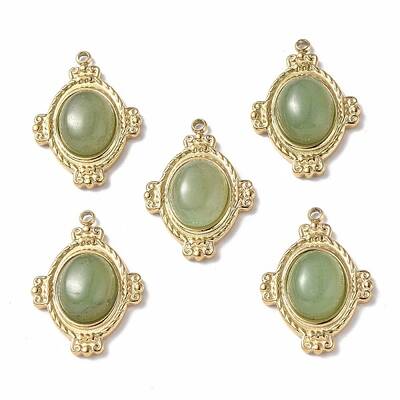 PVD Vacuum Plating 201 Stainless Steel Natural Green Aventurine Pendants