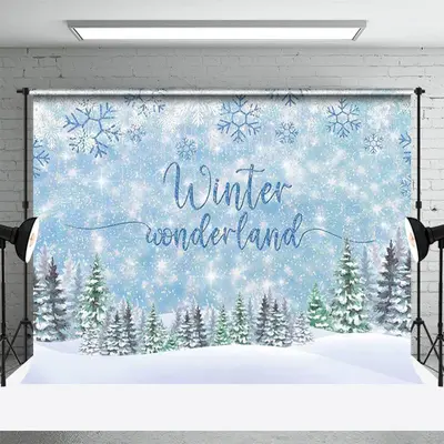 Winter Wonderland Heavy Snow Pine Trees Backdrop - Aperturee