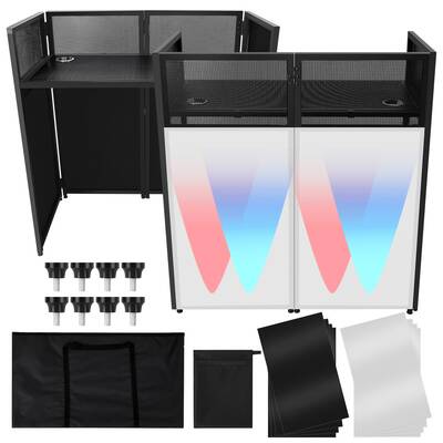 Garvee DJ Facade Portable Booth Table with White & Black Lighting Scrim, 50 DJ Stand Booth, Foldable DJ Table Station with A...