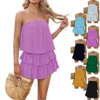 Imily Bela Women Off The Shoulder Romper Flowy Strapless Smocked Jumpsuit Playsuits Dress