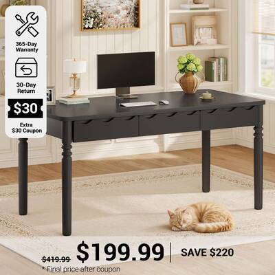 SEDETA 47 Inch Solid Pine Wood Computer Desk Executive Home Office Desk with 3 Wood Drawers for Work Study Writing Bedroom Ma...