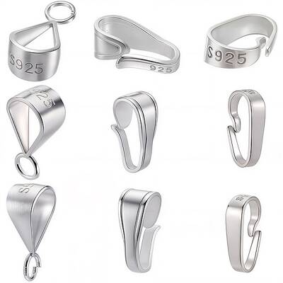 9Pcs 3 Styles 925 Sterling Silver Snap on Bails & Tube Bails