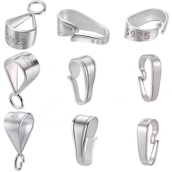 9Pcs 3 Styles 925 Sterling Silver Snap on Bails & Tube Bails