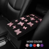 Butterfly Pattern Car Armrest Pad, Waterproof Glitter Armrest Box Mat, Car Interior Decoration Accessories for Women, Car Acc...