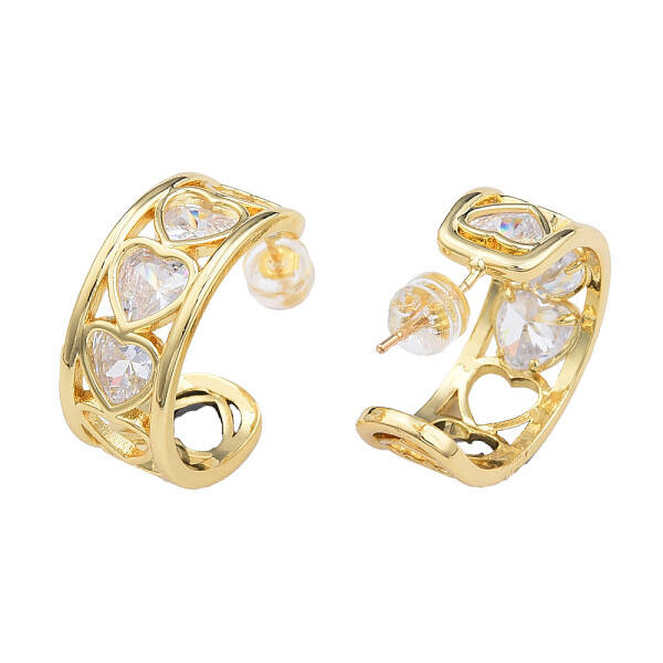 Cubic Zirconia Heart Half Hoop Earrings