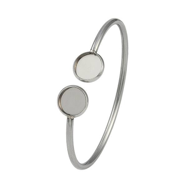 304 Stainless Steel Blank Bangle Bases with Flat Round Tray