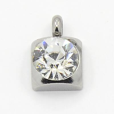 201 Stainless Steel Rhinestone Square Charm Pendants