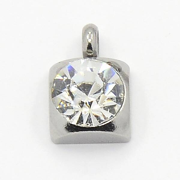 201 Stainless Steel Rhinestone Square Charm Pendants