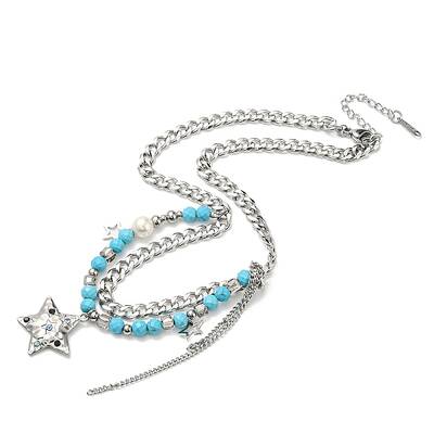 304 Stainless Steel Glass Double Layer Necklaces
