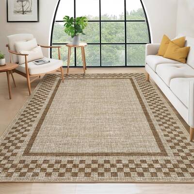 Garvee Modern Solid Checkered Rug 4x6 Washable Low Pile Non Slip TPR Backing Soft Polyester Fiber Durable for Bedroom Dining ...