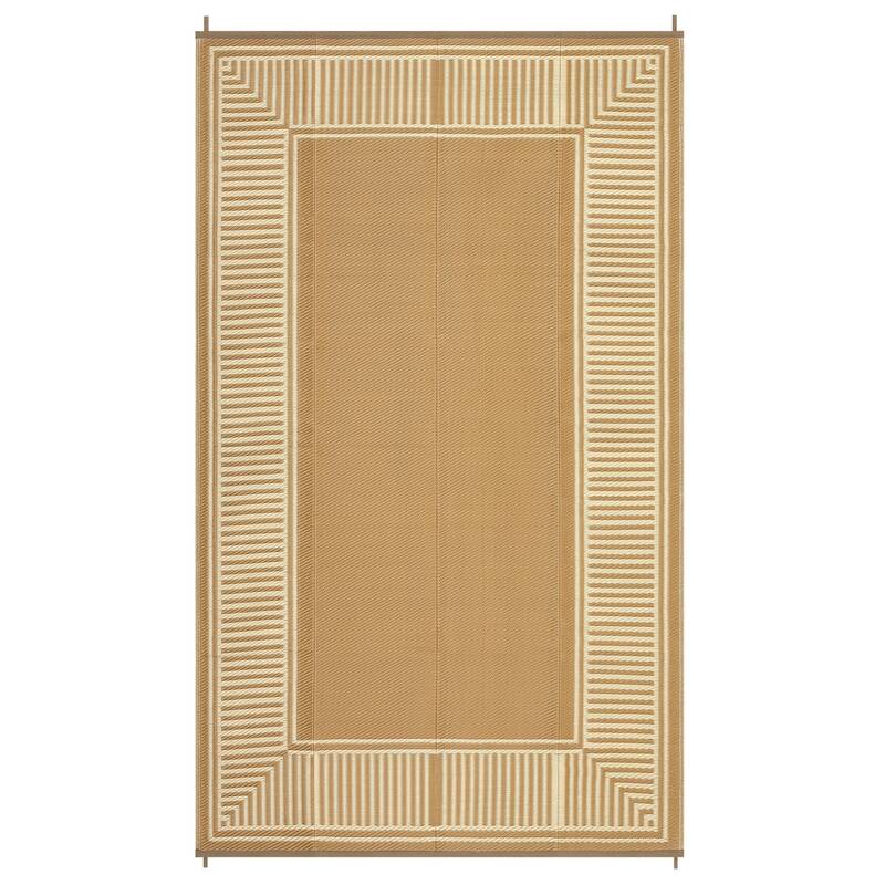 Garvee Reversible Waterproof Outdoor Rug - Modern Brown Plastic Straw Patio Mat - Sturdy & Striped, UV Resistant, Easy Clean ...