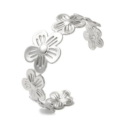 Stainless Steel Flower Open Cuff Bangles for Women