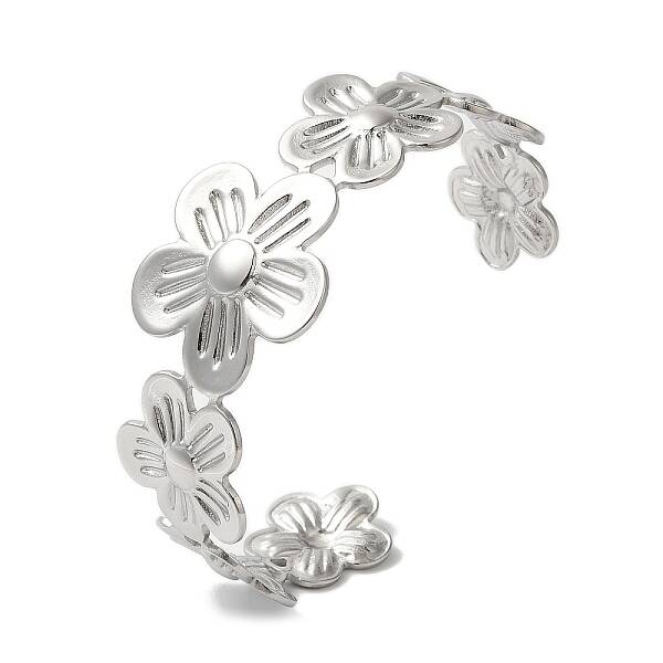 Stainless Steel Flower Open Cuff Bangles for Women