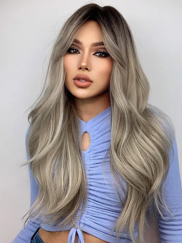 24 Inch Golden Long Curly Wigs for Women, Fashion Gorgeous Fluffy Big Wave Wigs with Bangs, Synthetic Full Machine Wigs for P...