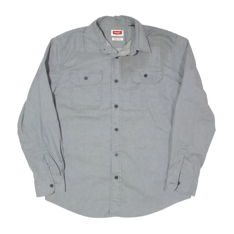 WRANGLER Stretch Plain Shirt Grey Long Sleeve Mens L