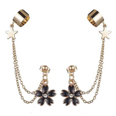 Light Gold 304 Stainless Steel Cuff Earring Chains with Rhinestone