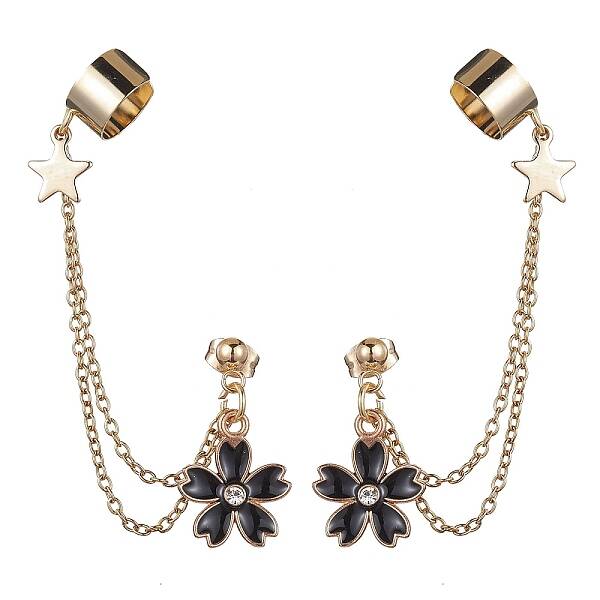 Light Gold 304 Stainless Steel Cuff Earring Chains with Rhinestone