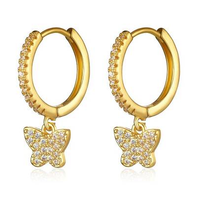 Clear Cubic Zirconia Butterfly Dangle Hoop Earrings
