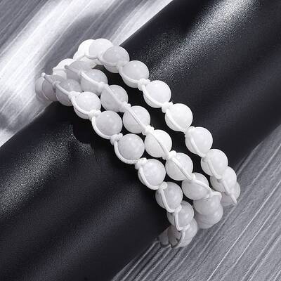 Natural White Jade Round Beaded Multi-strand Bracelets for Men Women