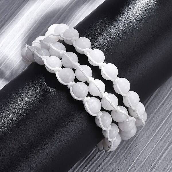 Natural White Jade Round Beaded Multi-strand Bracelets for Men Women