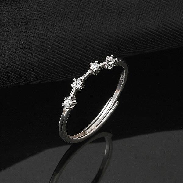 Constellations Rhodium Plated 925 Sterling Silver Micro Pave Clear Cubic Zirconia Adjustable Rings for Women