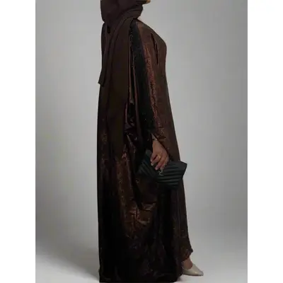 Metallic Butterfly Abaya - Chocolate
