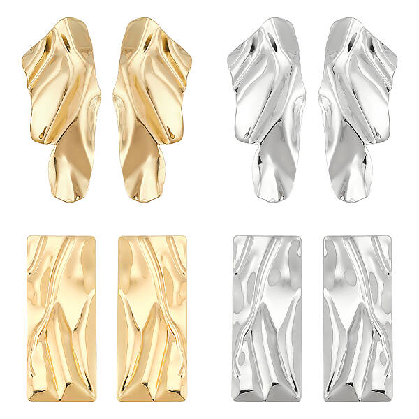 4 Pairs 4 Styles Alloy Stud Earrings with 304 Stainless Steel Pins