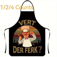 Chef Pattern Funny Apron, 1 Count Adult Size Sleeveless Kitchen Apron for Home Cooking & Cleaning, Working Apron for Restaura...