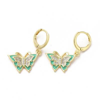 Butterfly Real 18K Gold Plated Brass Dangle Leverback Earrings