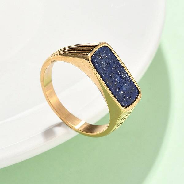 316L Stainless Steel Natural Lapis Lazuli Finger Rings for Women
