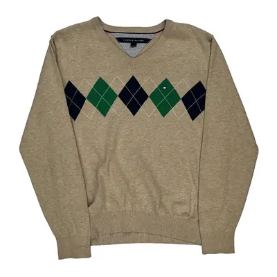 Tommy Hilfiger Argyle Jumper - Medium Beige Cotton Blend