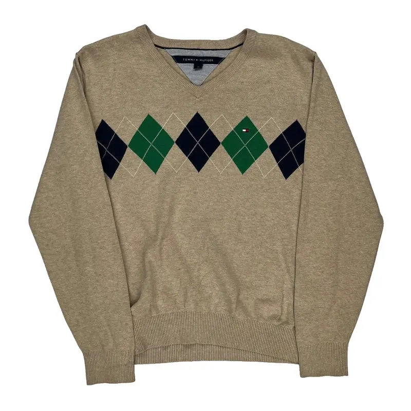 Tommy Hilfiger Argyle Jumper - Medium Beige Cotton Blend