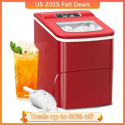 Ice Makers Countertop with Self-Cleaning, 26lbs/24hrs, 9 Cubes Ready in 6 Mins, Portable Ice Machine with 2 Sizes Bullet Ice/...