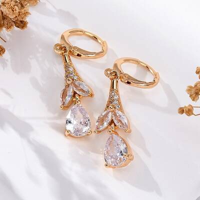 Brass Micro Pave Clear Cubic Zirconia Leverback Earrings