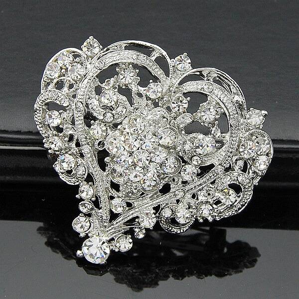 Crystal Rhinestone Heart Lapel Pin