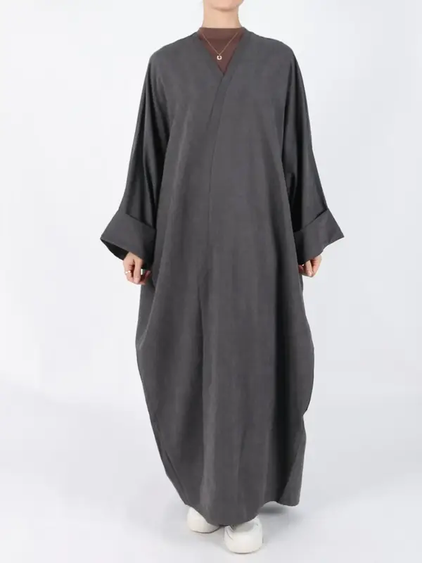 Women's Solid Color Abaya, Casual Long Sleeve Open Front Long Sleeve Outerwear for Daily Wear, Women's Islamic Clothing for F...